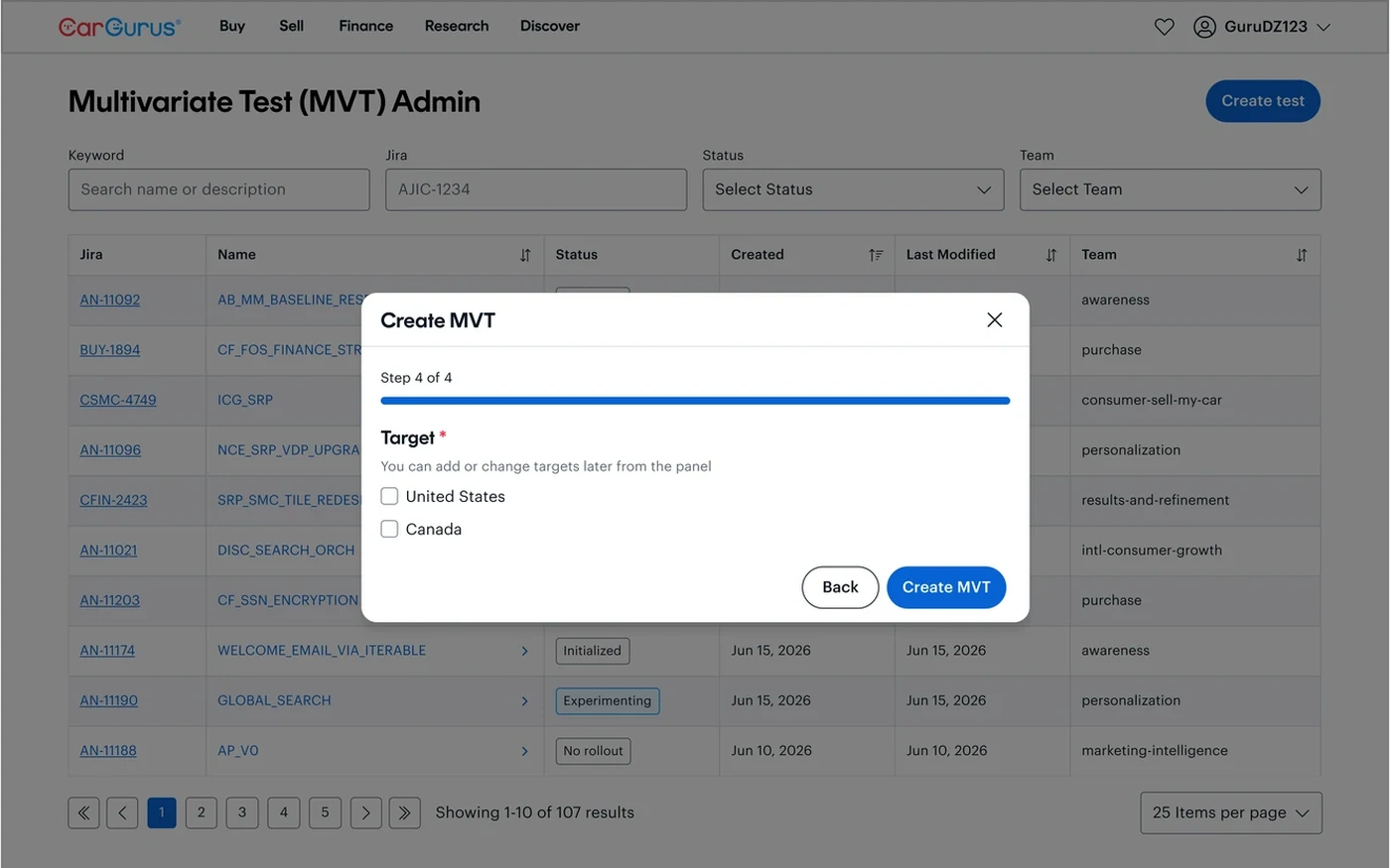 Step 4: choosing a test's target