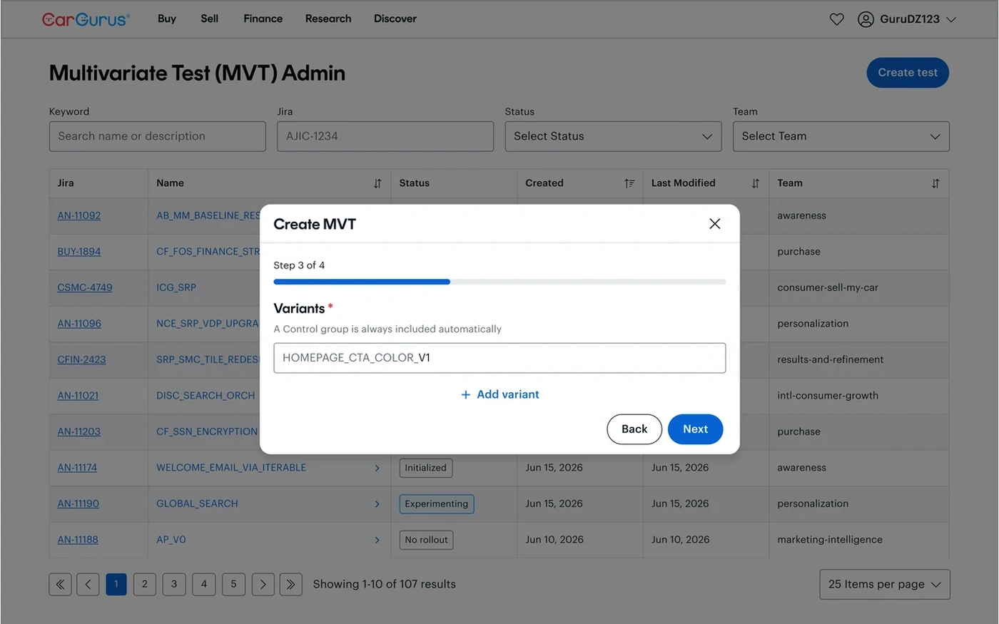Step 3: adding variants